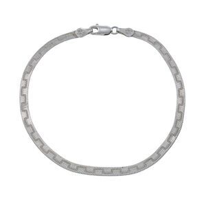 Vintage Italy Sterling Silver 925 3mm Greek Key Herringbone Bracelet 7.5"